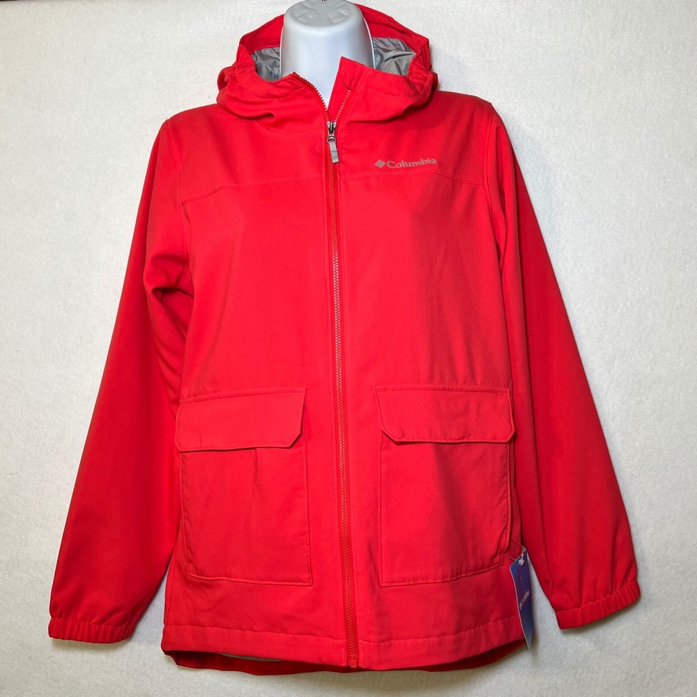 Columbia Red Softshell Hooded Full Zip Gorpcore Outdoor Jacket Youth L 14/16